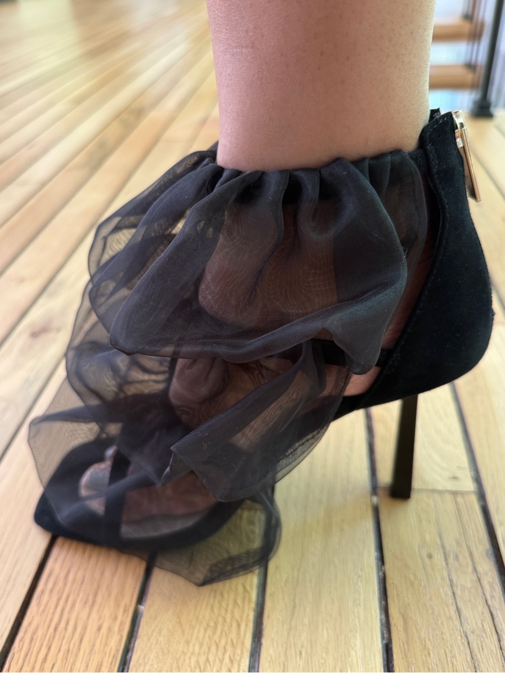 CECILIA NEW YORK NEW Black Ruffle Statement Heels